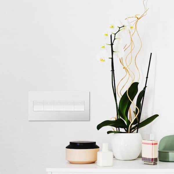 adorne 5 Gang Decorator/Rocker Wall Plate with Microban, Powder White (1-Pack)