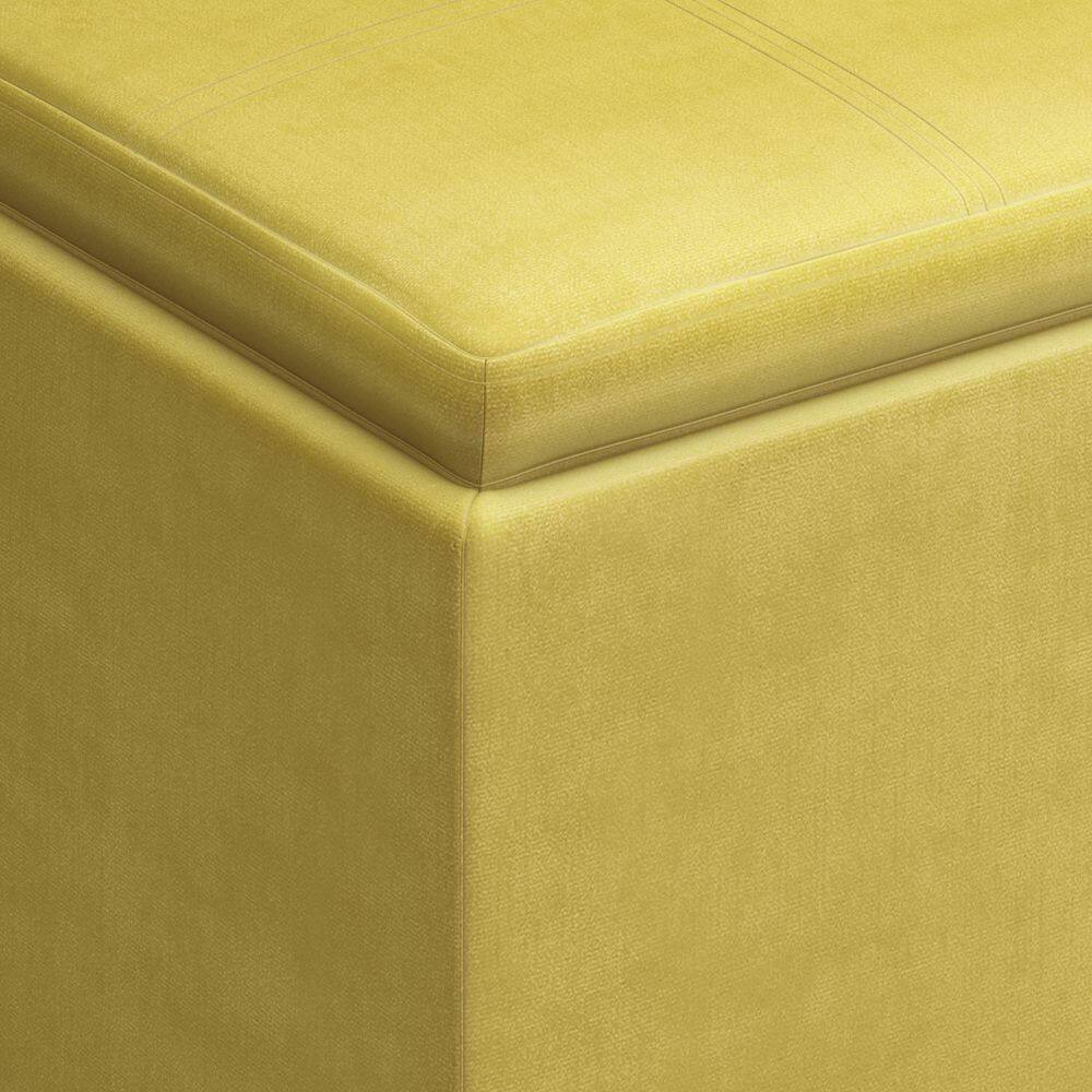 Dijon Yellow Velvet Cube Storage Ottoman with Tray