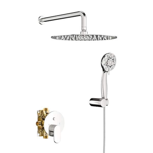Unbranded Wall Mounted Single Handle Shower System 6-Spray 10 in. Dual Shower Head and Handheld Shower 1.8 GPM in Brushed Nickel