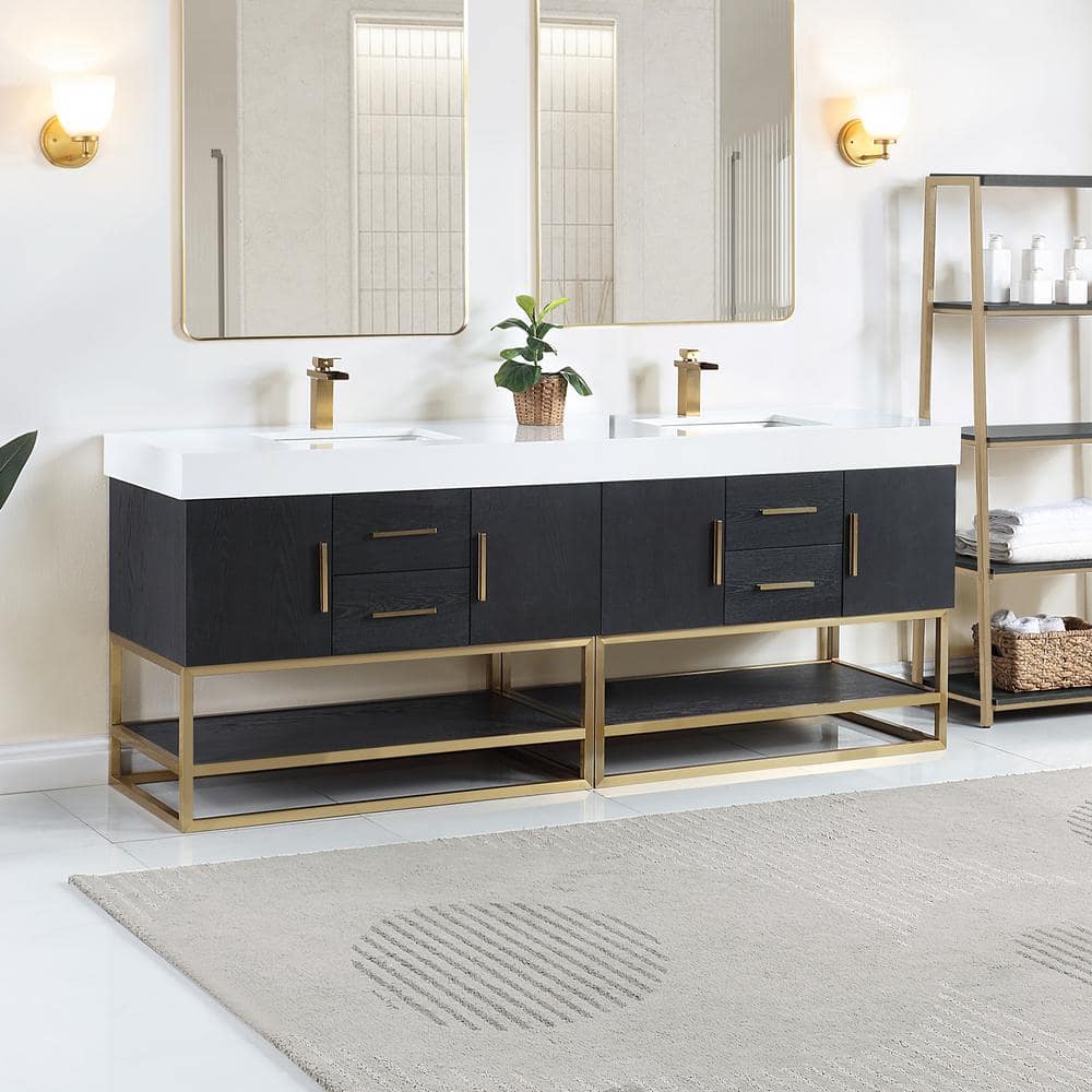 Bianco Double Vanity in Black Oak with White Stone Top