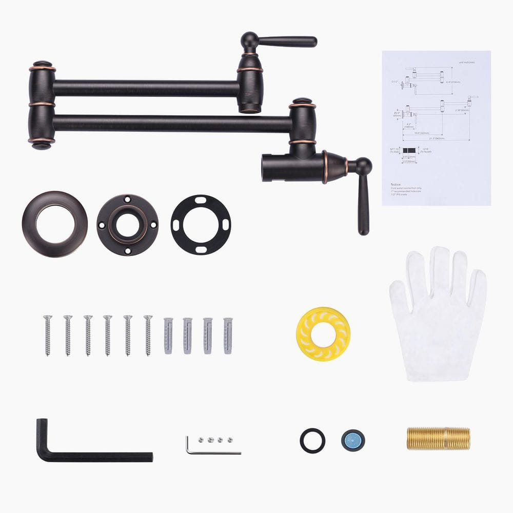 Oil Rubbed Bronze Wall Mount Pot Filler Faucet with Double Handles