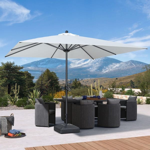 10 ft. Square Patio Umbrella Outdoor Table Umbrella Aluminum Frame Market Umbrella with 8-Sturdy Ribs, White