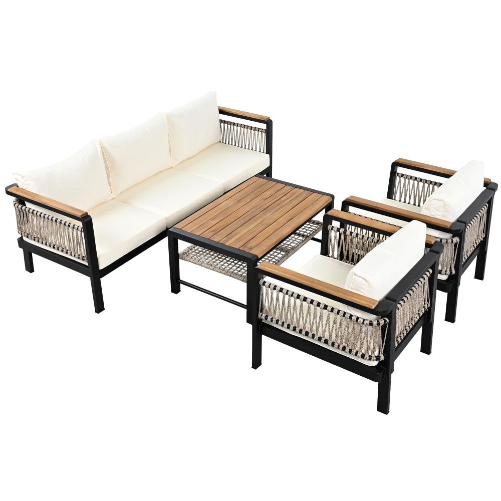 4-Piece Metal Sectional Sofa Set, Outdoor Conversation Set with Cushion and a Coffee Table price history on PriceWatchPro