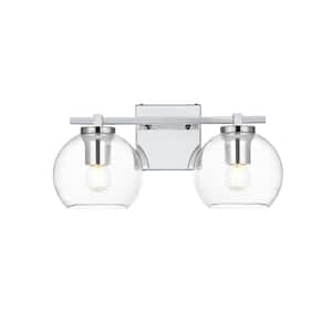 Simply Living 15 in. 2-Light Modern Chrome Vanity Light with Clear Round Shade