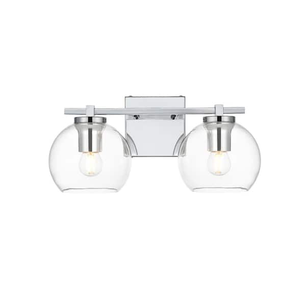 Unbranded Simply Living 15 in. 2-Light Modern Chrome Vanity Light with Clear Round Shade