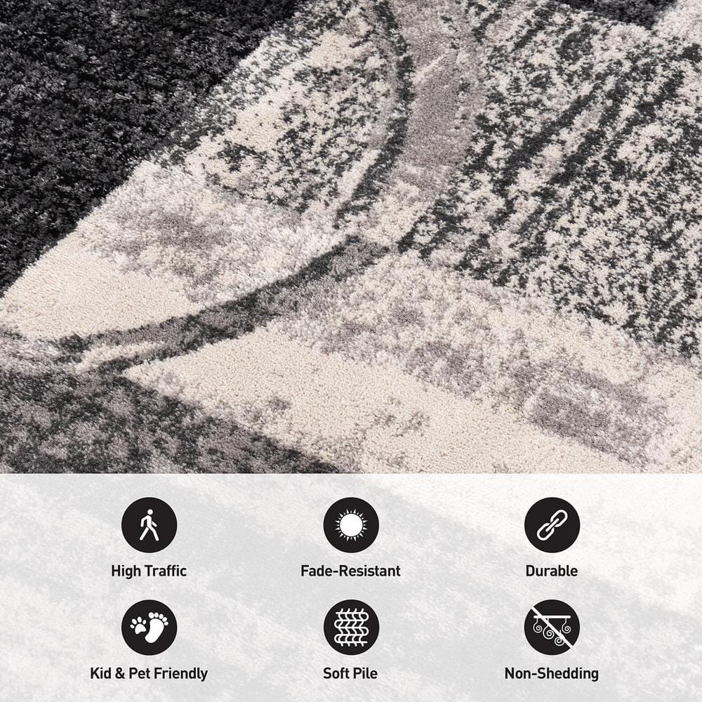 Cream and Gray Abstract Circle Design Area Rug 2' x 3'