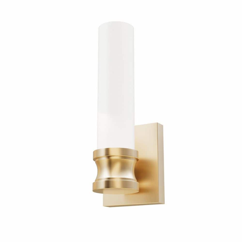 Hunter Lenlock 1-Light Alturas Gold Wall Sconce with Cased White Glass ...