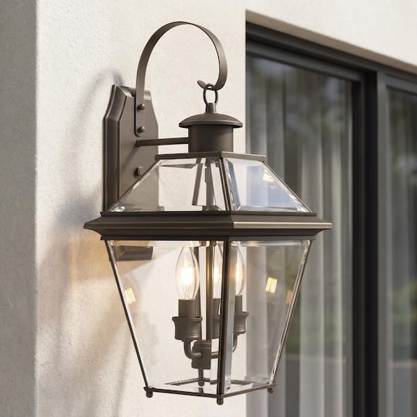 Burlington Collection 2-Light Antique Bronze Clear Beveled Glass New Traditional Outdoor Medium Wall Lantern Light