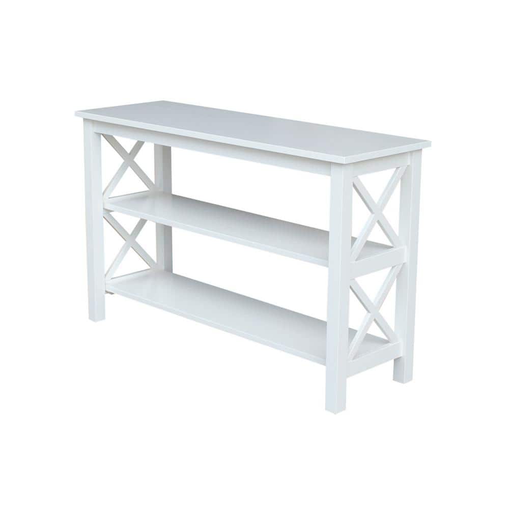 White Solid Wood Rectangular Console Table with Shelves