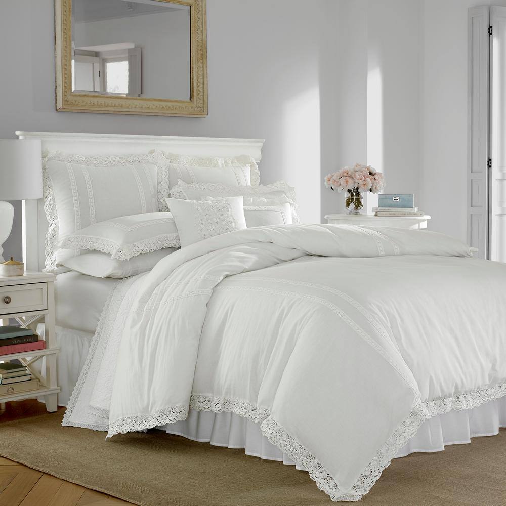 Laura Ashley Annabella 3-Piece White Solid Cotton Full/Queen Comforter Set  USHSA51074019 The Home Depot