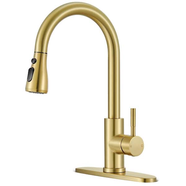 Brushed Gold 14 in. H Pull Down Sprayer Kitchen Faucet with Advanced Spray Single Handle Faucet 360° Spout Swivel