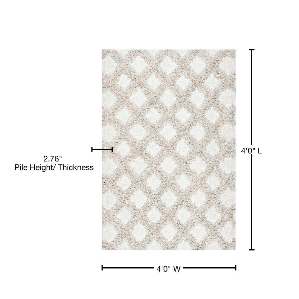 Ivory and Beige Synthetic Shag Rectangular 4' x 6' Area Rug