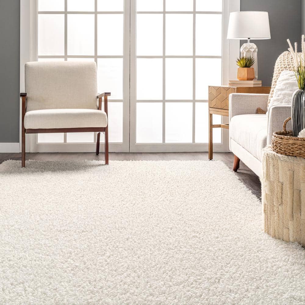 Soft Shaggy 5' x 8' White Synthetic Sheepskin Washable Rug