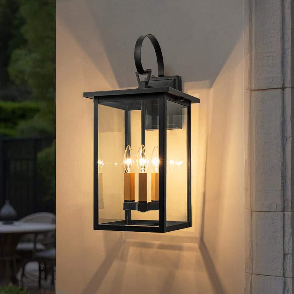 Harbor View 21.7 in. H 3-Light Black Dusk to Dawn Outdoor Hardwired Wall Lantern Scone price history on PriceWatchPro