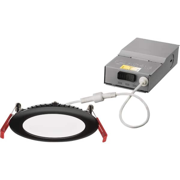 Lithonia Lighting Wafer 4 in. Matte Black Selectable New Construction/Remodel Recessed Integrated LED Kit