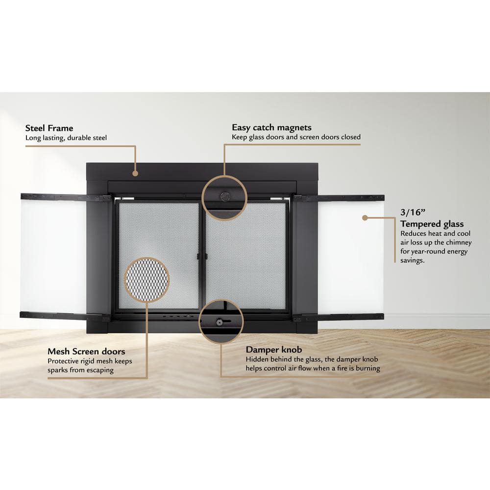 Clairmont Medium Skyline Nickel Fireplace Glass Doors