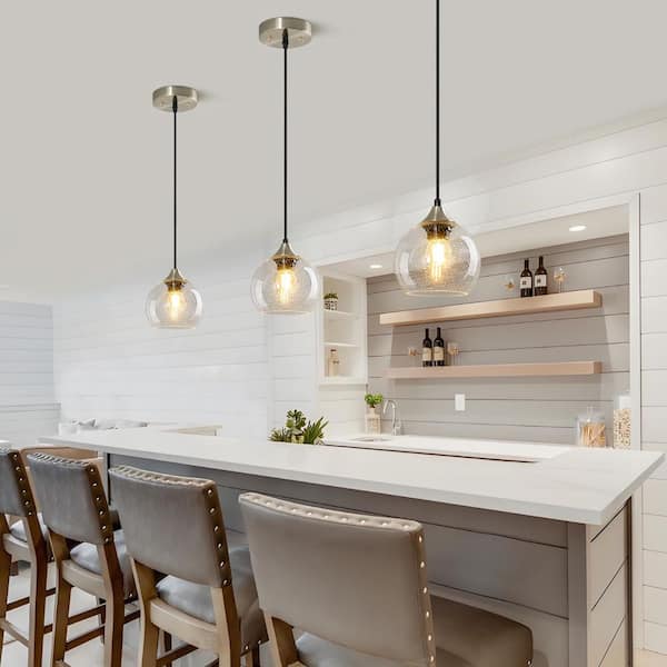 Home Lighting 60-Watt E26 Bulb 1 Light Modern Clear Glass Globe Pendant Light Fixtures for Kitchen Island 5.9 in. 3-Pack