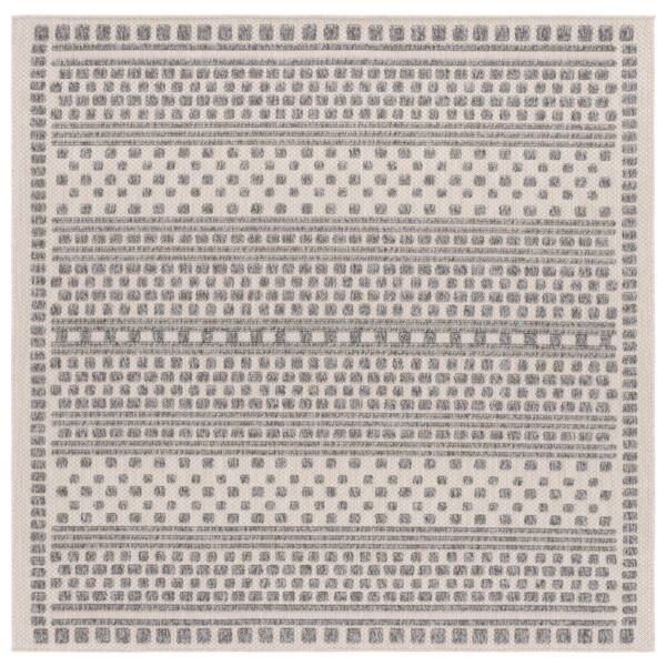 SAFAVIEH Milos Beige/Gray 7 ft. x 7 ft. High-Low Geometric Striped Square Area Rug