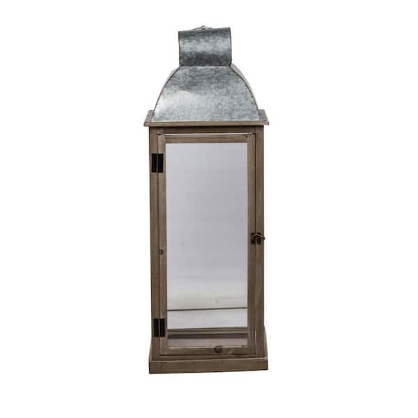 Rustic Natural Wood & Silver Lantern 11/8.5/6 Farmhouse Glass