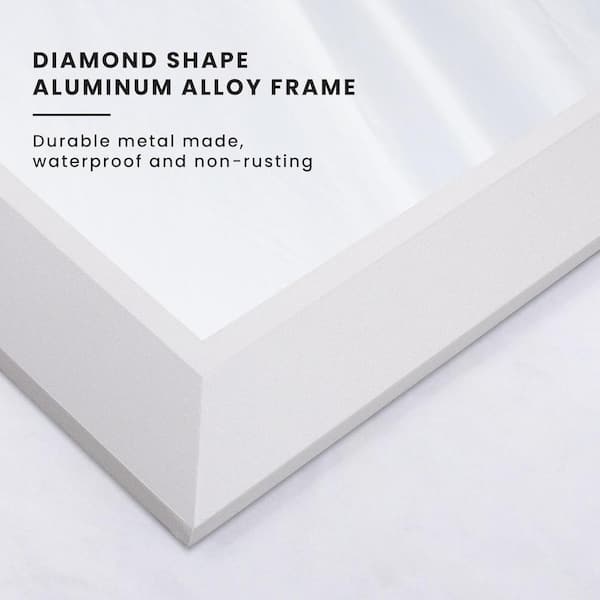 55 in. W x 30 in. H Rectangular Aluminum Alloy Framed and Tempered Glass Wall Bathroom Vanity Mirror in Matte White