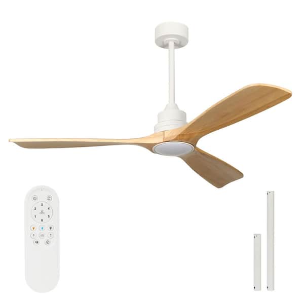 52 in. Modern Indoor Integrated LED Wood Color Flush Mount Ceiling Fan with Light Kit and Remote, for Living Room