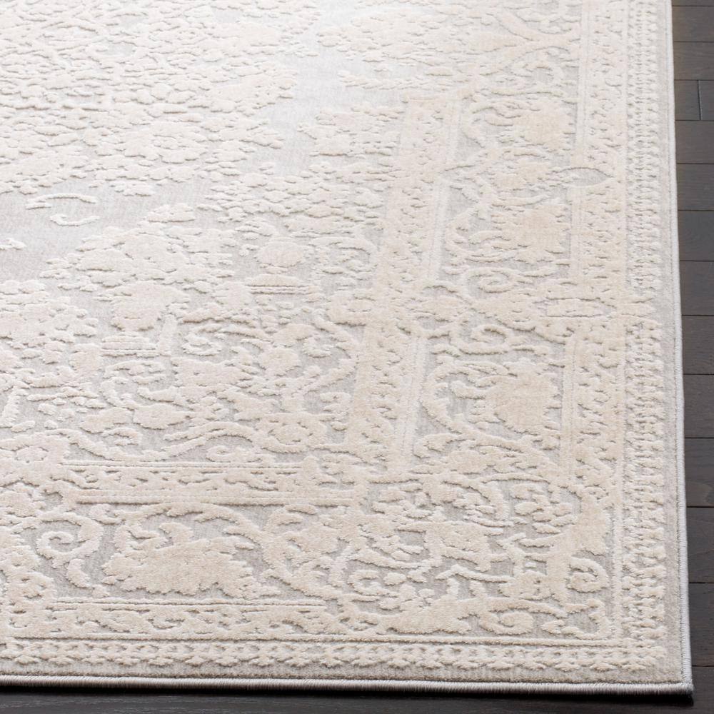 Light Grey and Cream Floral Square Synthetic Area Rug