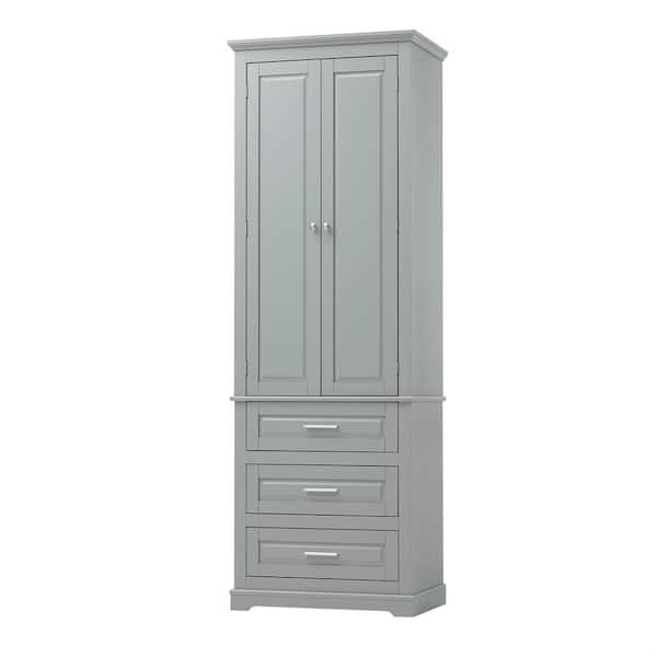 15.70 in. W x 24.00 in. D x 70.00 in. H Gray Tall Storage Linen Cabinet with 3 Drawers for Bathroom, Office