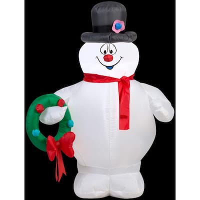 3.5 ft. H Lighted Inflatable Frosty Holding Wreath