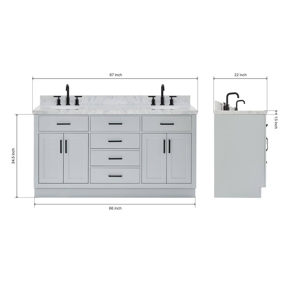 Hepburn 67" Gray Double Freestanding Vanity with Marble Top