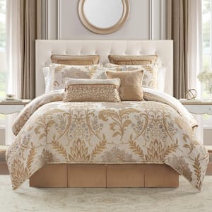 Ansonia 6PC Gold Floral Polyester Queen Comforter Set