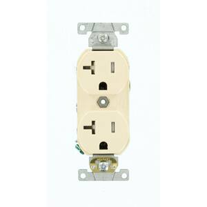 20 Amp Commercial Grade Tamper Resistant Backwired Self Grounding Duplex Outlet, Light Almond