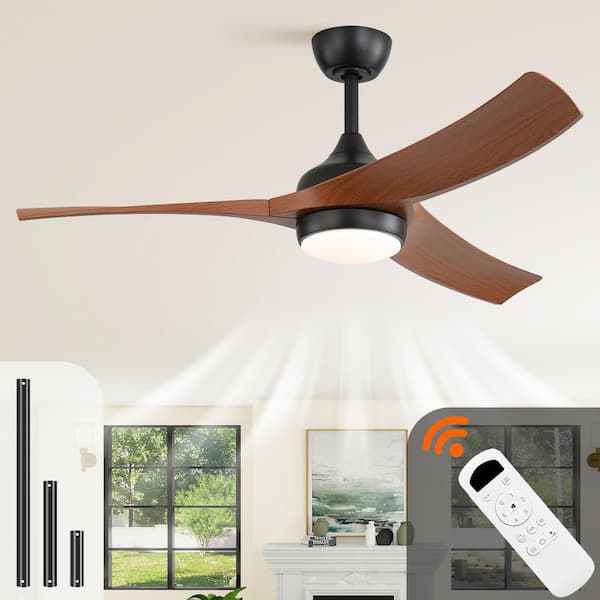52 in. Indoor Brown Standard Down Rod Mount Ceiling Fan with 3 ABS Blades Remote Control Reversible Motor Dimmable Timer