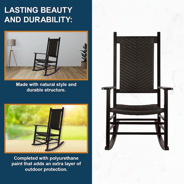 Shine Company Hampton Porch Rocker Black Wood Outdoor Rocking Chair 4335BK The Home Depot