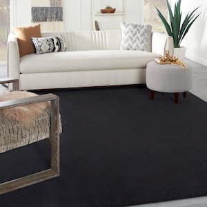Essentials Black 6 ft. x 9 ft. Solid Contemporary Indoor/Outdoor Patio Area Rug