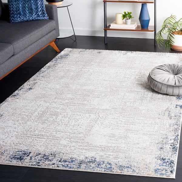 Parker 9 ft. x 12 ft. Taupe/Ivory Blue Distressed High-Low Area Rug