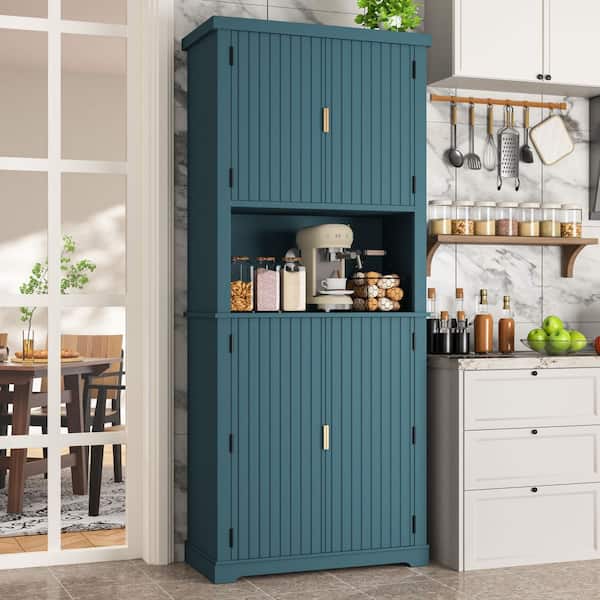 30.7 in. W MDF Wood Food Pantry Cabinet Kitchen Storage Cabinet with Shelves and Countertop in Dark Blue