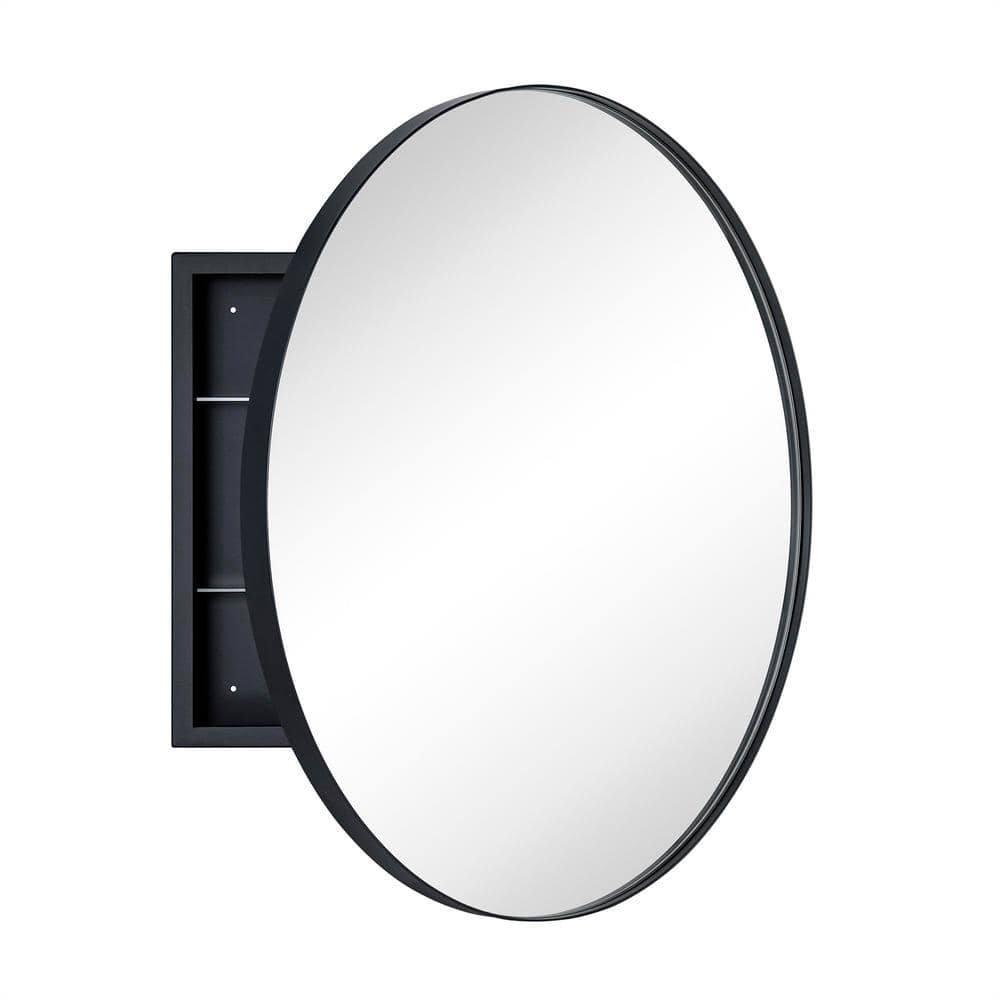 30" Matt Black Stainless Steel Round Medicine Cabinet with Mirror