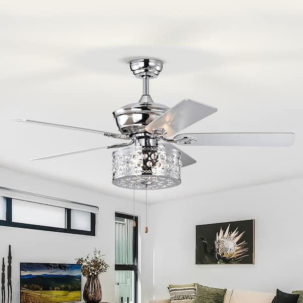 Keazile 52 in. indoor Chrome Crystal Ceiling Fan with Light Kit and Reversible Motor