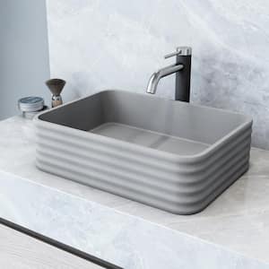 Cadman Concreto Stone Rectangular Fluted Bathroom Vessel Sink with Lexington Faucet and Pop-Up Drain in Brushed Nickel