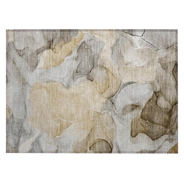 2' x 3' Brown Abstract Indoor Outdoor Area Rug