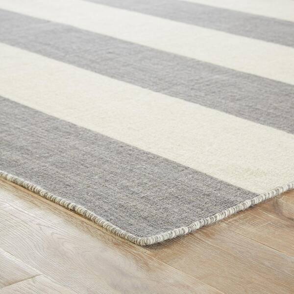Mando Flat Weave Gray White 9 Ft 6 In, Striped Flat Weave Rug
