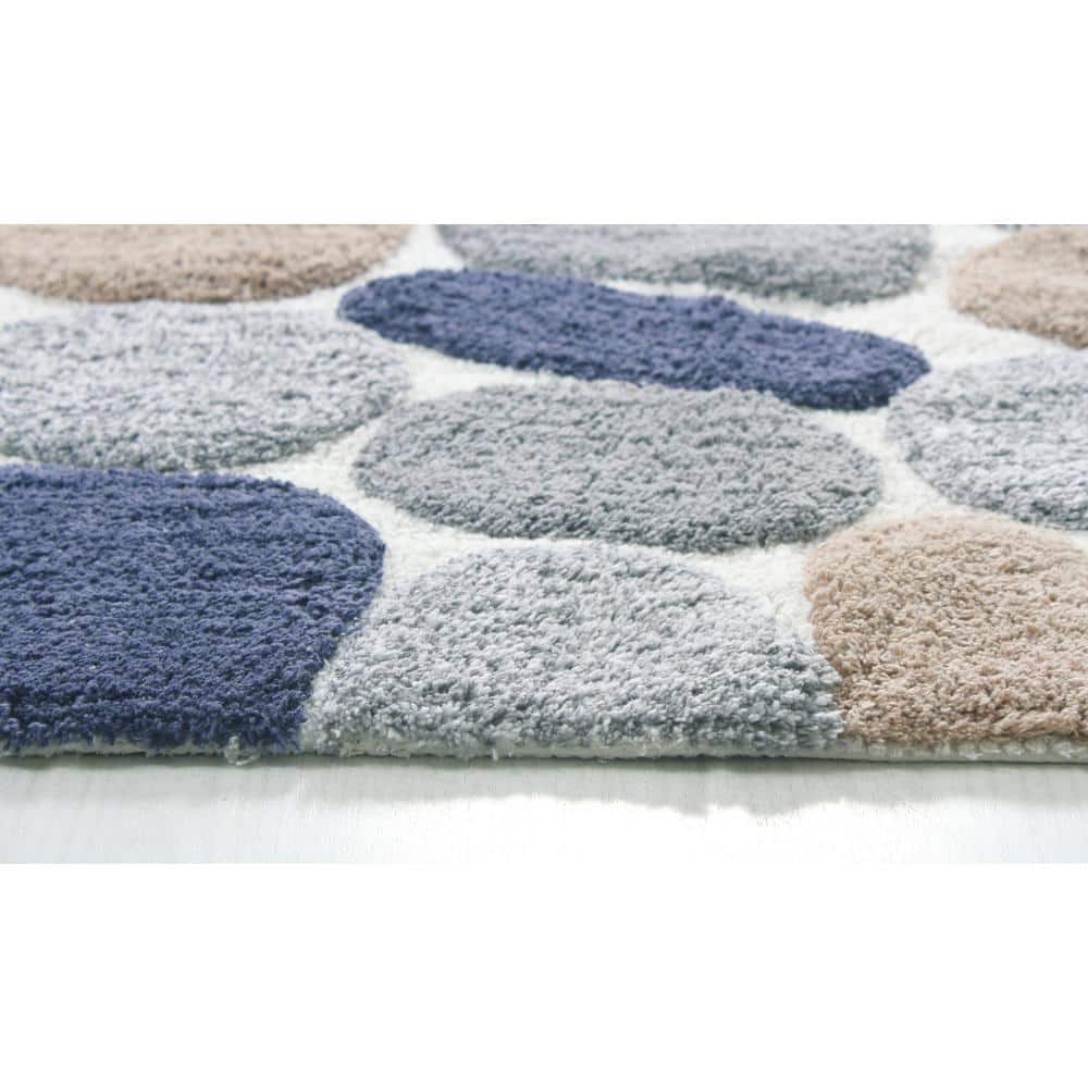Blue Sienna Cotton Pebble Pattern Bath Rug Set