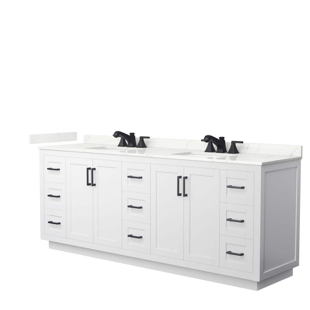 Wyndham Collection Miranda 84 in. W x 22 in. D x 33.75 in. H Double Bath Vanity in White with Giotto Quartz Top, White with Matte Black Trim -  840193363830