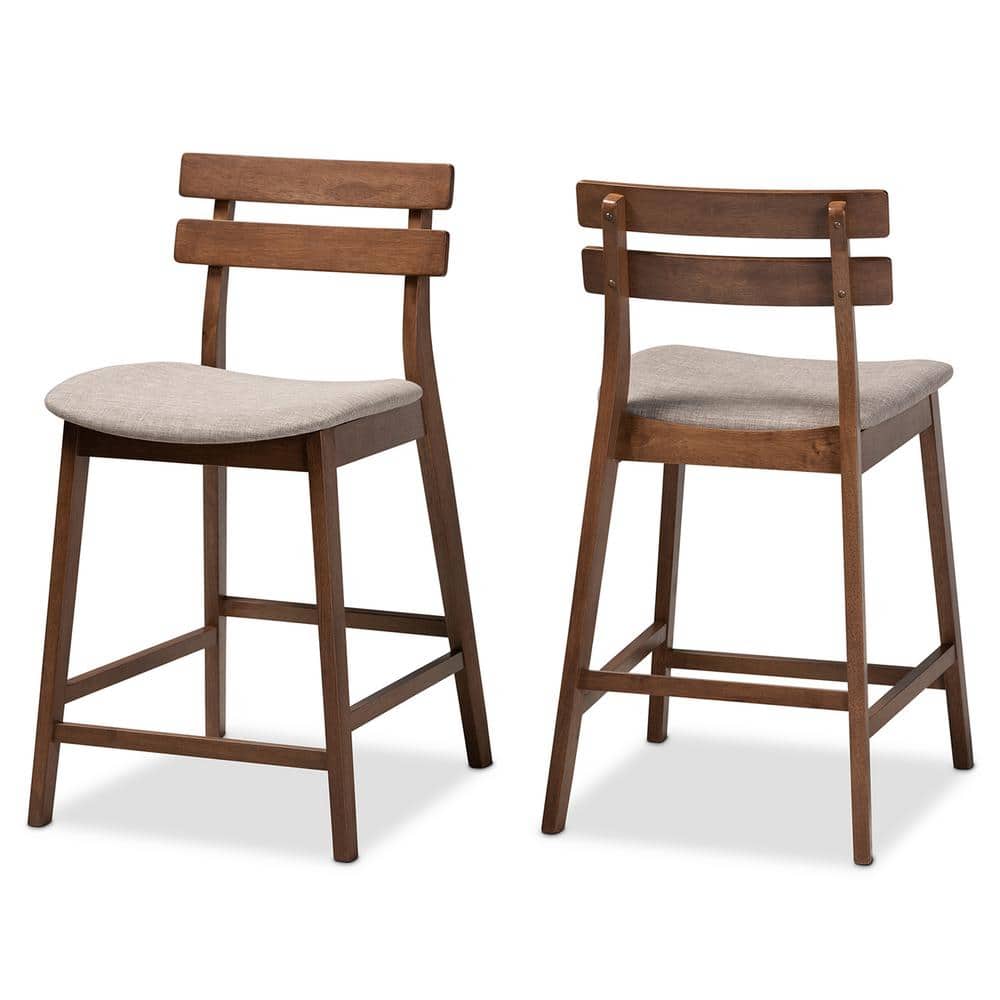Walnut and Light Grey Modern Counter Height Barstool Set