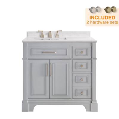 Melpark 36 in. W x 22 in. D Bath Vanity in Dove Grey with Cultured Marble Vanity Top in White with White Sink