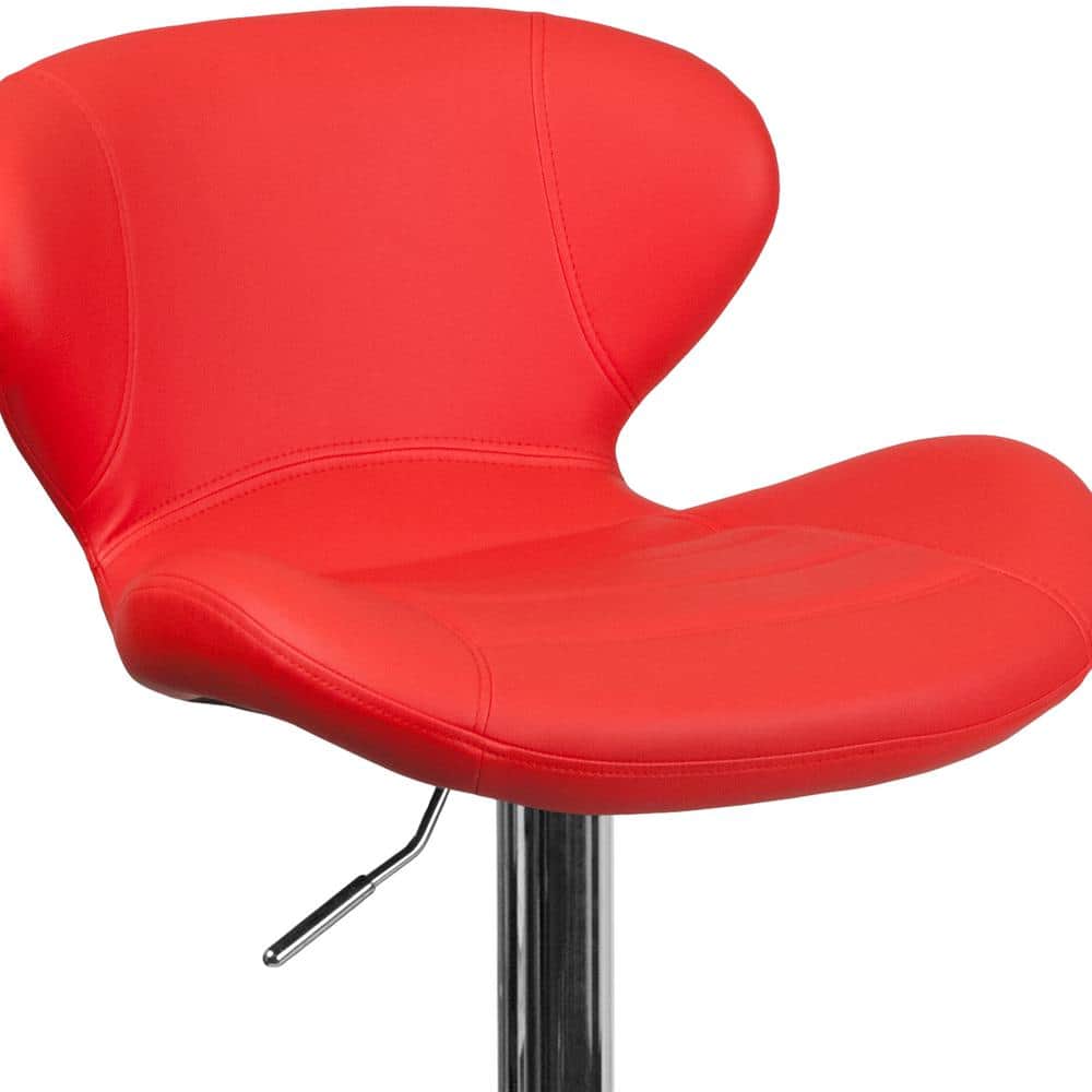 Contemporary Red Vinyl Swivel Barstool with Chrome Base
