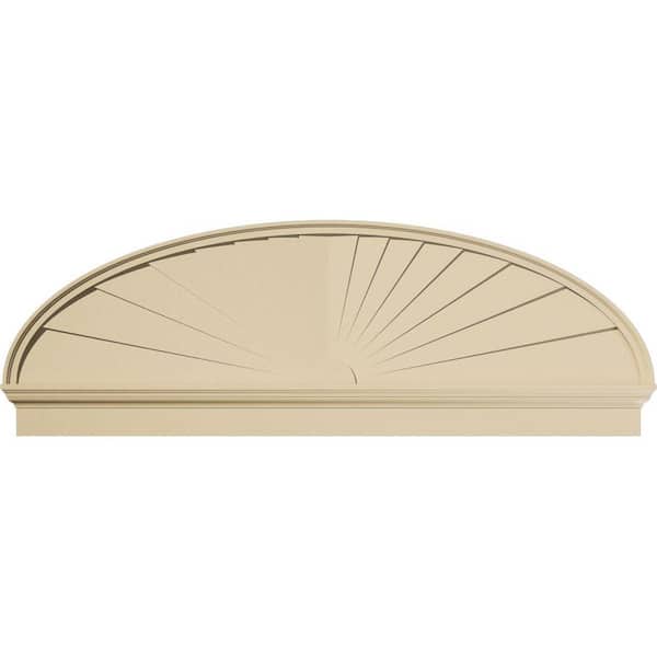 Ekena Millwork 72 in. W x 24-7/8 in. H x 2-3/4 in. P Elliptical Sunburst Signature Urethane Combination Pediment, Primed Tan