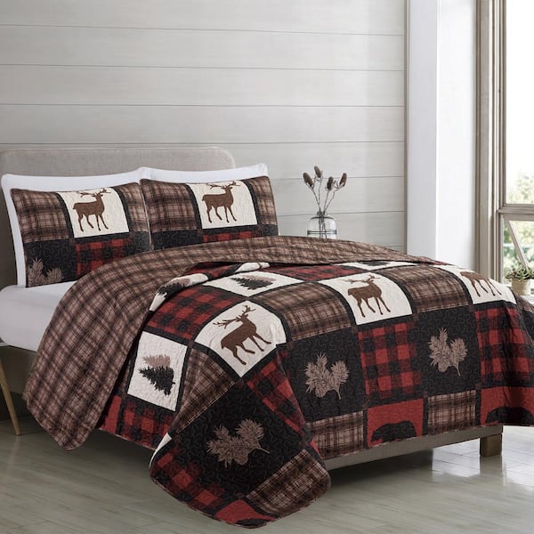 Red Lodge Patchwork Full/Queen Microfiber 3-Piece Quilt Set Bedspread