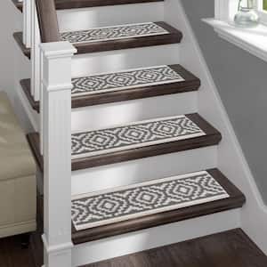 Sofihas White/Gray 9 in. x 28 in. Polypropylene w/Non-Slip Backing Carpet Stair Tread Covers (Set of 14)