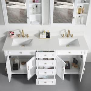 Artwood 72 in. W x 22 in. D x 35 in. H 2-White Sinks Freestanding Bath Vanity in White with Qt. Vanity Top